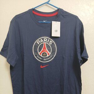 NIKE PSG Paris Saint Germain crest shirt Large Navy blue NWT